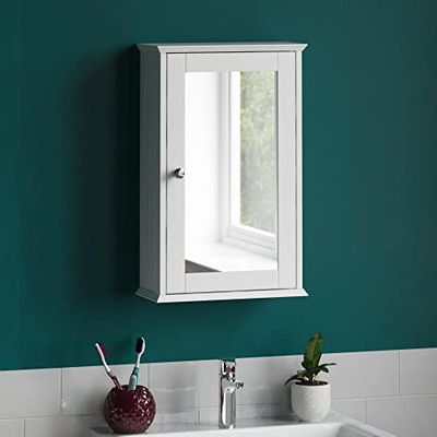 Bain Vida Armoire Murale en Bois pour Salle de Bain Porte Simple Miroir Blanc