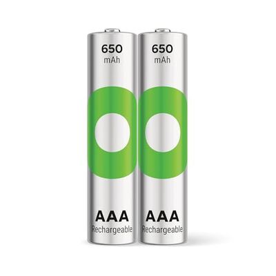 GP ReCyko AAA batterij NiMH 650 mAh, 1,2 V, 2 stuks AAA, zeer geringe zelfontlading, voorgeladen voor direct gebruik