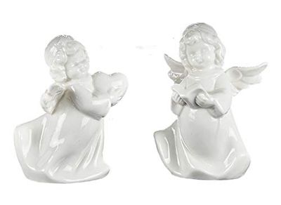 Comarco Sa Pack of 2 white ceramic angels 10 cm