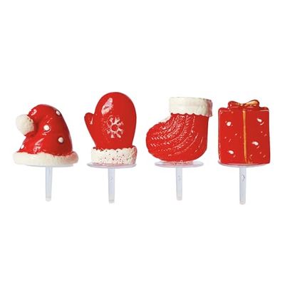 Déco Relief - 48 decorazioni per tronchi di Natale rossi - Assortimento berretto, scarpetta di Natale, muffola, regalo - decorazioni per torte, tronchi, cupcakes - DR50358