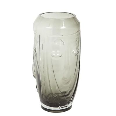 Romimex Grey Glass Face Vase 9 x 25 x 9 cm