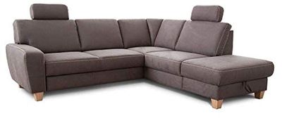 Cavadore Wisconsin Canapé d'angle avec Noyau à Ressort, canapé avec 2 appuie-têtes, Style Maison de Campagne, Pieds en Bois de hêtre et Microfibre Aspect Cuir Gris foncé 248 x 88 x 215 cm