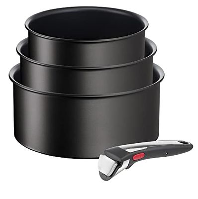 Tefal Ingenio Unlimited On L3959443 - Set di 4 pentole, impilabile, induzione, facile pulizia, rivestimento antiaderente, indicatore di calore, nero, L3959443