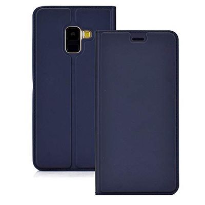 Carcasa de telefono Galaxy A8 Caso Ultrafina prensado magnética TPU + PU Leathe for (2018), con la Tarjeta de la Ranura del sostenedor y (Negro) (Color : Azul)