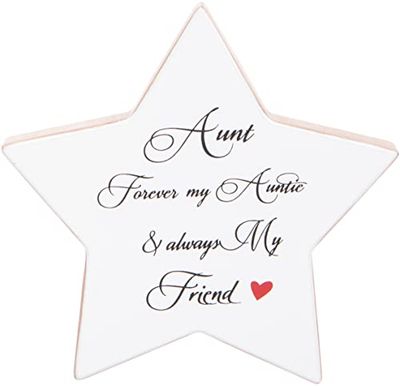 Aunt Star Shaped Gift Plaque, 16x16cm, White Wood Home Ornament Sentimental Verse