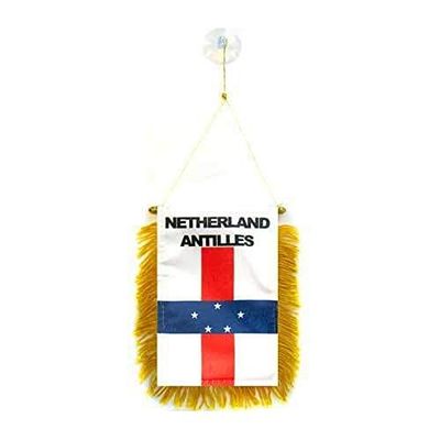 AZ FLAG - Netherlands Antilles Mini Banner - 6'' x 4'' - 100% Polyester Dutch Small Pennant for Car - Double-sided Flag with Suction Cup Hanger