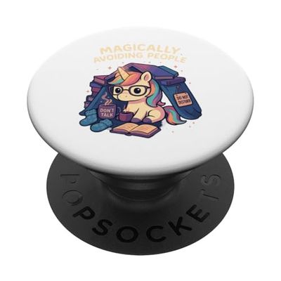 Evitando mágicamente a la gente Divertido Introvertido Unicornio Lectura PopSockets PopGrip Adhesivo