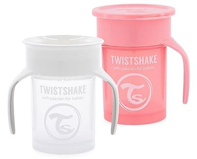 Twistshake 2x Morsvrije Baby 360 Drinkbeker Met Siliconen Sluiting - 230ml | Sippy Cup Voor Kinderen & Peuters | Lekvrije Waterfles | BPA-Vrij | Wit Roos