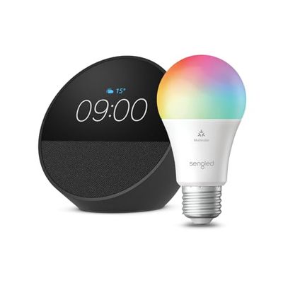 Echo Spot | Nero + Lampadina LED smart Sengled (E27), compatibile con Alexa - Kit di base per Casa Intelligente