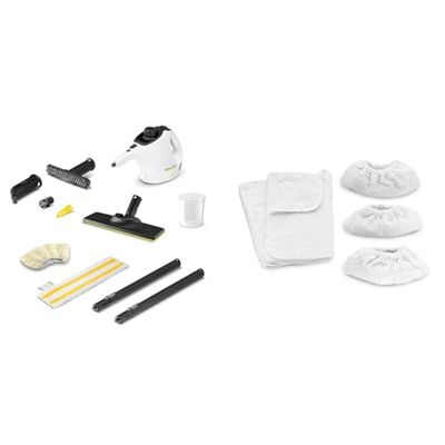 Bundle of Kärcher SC 1 EasyFix Steam Cleaner + Kärcher 69600190 Steam Cleaner Cloth Set, White