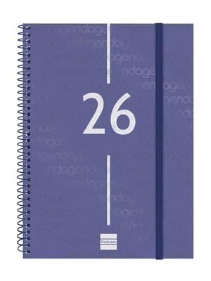 Finocam Agenda à spirale 2026 horizontal hebdomadaire de janvier à décembre (12 mois) | Agenda annuel 2026 avec élastique | Couverture en polypropylène à spirale Year – Bleu – Euskera