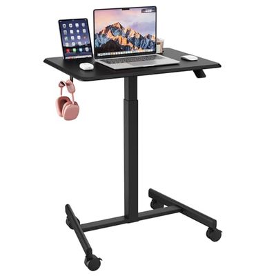 JUMMICO In hoogte verstelbaar bureau, mobiel met wieltjes, bureau, in hoogte verstelbaar, kleine tafel, computertafel, staand bureau, 65 x 48 cm, zwart