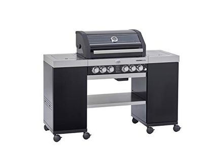 RÖSLE VIDERO G4–SL VARIO+, Îlot cuisine avec barbecue à gaz, 4 brûlers principaux, 1 brûler latéral et primezone, noir, version 2021