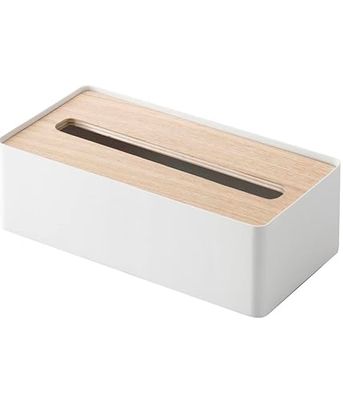 YAMAZAKI 7730 Rin Tissue Case, White, Wood/Steel, 26 x 13 x 8.2 cm
