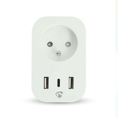 Nedis SmartLife Smart wtyczka – Wi-Fi – miernik mocy – 3680 W – Francja/Typ E (CEE 7/6) / 1 x USB-C / 2 x USB – 0-55 °C – Android/iOS – biała – 1 sztuka