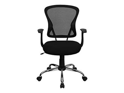 Flash Furniture Chaise de Bureau pivotante Alfred à Dossier Moyen en Maille Noire de avec Base et accoudoirs chromés