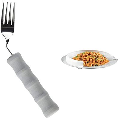 Homecraft Lightweight Foam Handled Cutlery - Angled, Fork, Left, Fork for Limited Wrist Movement & Surround Incurve Plate, Dinning Aid Non Slip Plate Guard for Elderly