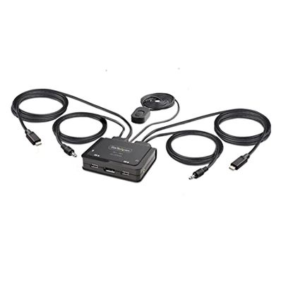 StarTech.com Cable Switch KVM USB-C de 2 Puertos - 4K60 - DisplayPort - Cables Integrados de 1,2m USB-C/Audio - Alimentado por el Bus - Conmutado por Teclas de Acceso Rápido (C2-D46-UC2-CBL-KVM)