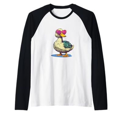 Fun Duck Costume with Love Sunglasses for Heart Shaped Fans Raglan Baseball Tee