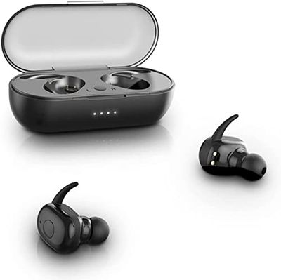 LStiaq Auriculares Bluetooth 5.2 con micrófono, Tiempo de reproducción de 150 Horas con indicador LED, Caja de Carga, IPX6 Resistente al Agua, Auriculares Deportivos para Viajes, Trabajo, Color Negro