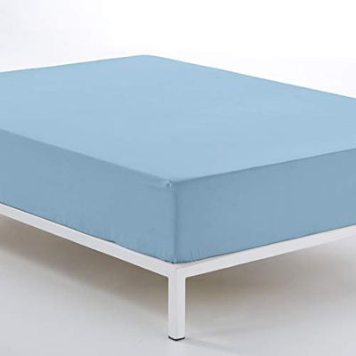 Bajera ajustable color azul celeste - Cama de 200 (alto 30 cm) - 100% algodón - 144 hilos. Gramage: 115