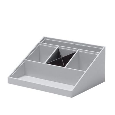 Rössler SOHO desk organizer | Multifunctional desk accessory with 6 compartments | Ideal as an office organiser, pen holder or filing system | Space-saving & hand-glued | Colour: Stone Grey