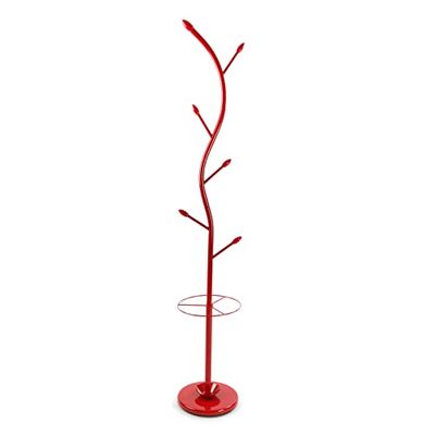 Versa Derby Cabide de de pé de estilo minimalista, com 6 ganchos ou ganchos para roupa ou malas de entrada, medidas (L x L x A) 185 x 30 x 30 cm, metal, cor vermelha