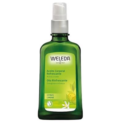 Weleda Óleo corporal refrescante de cirus, combate a secagem, refrescante e energiza a pele, com óleo de amêndoa e casca de limão, 100% natural, vegano-100 ml