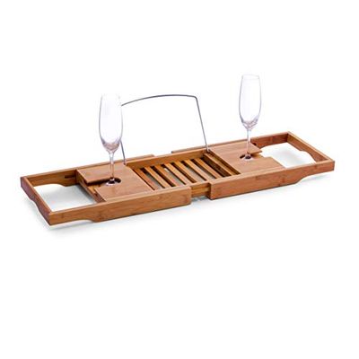 Zeller 13606 badplank, bamboe/metaal verchroomd, ca. 70-105 x 22 x 4 cm, bruin