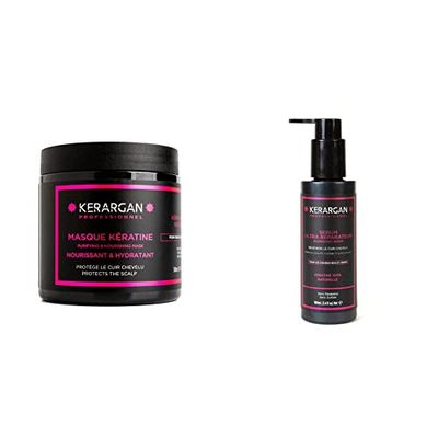 Kerargan - Masque Capillaire à la Kératine pour Régénérer et Fortifier le Cheveu - Cheveu Sec et Abîmé - Sans sulfate - 500 ml & Sérum Capillaire à la Kératine pour Régénérer et Fortifier - 100 ml