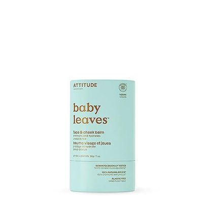ATTITUDE Face and Cheek Balm Bar for Baby, EWG Verified, Plastic-Free, Dermatologically Tested, Made with Naturally Derived Ingredients, Vegan, Unscented, 30 grams