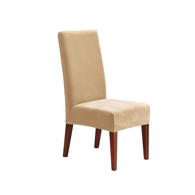 Surefit Short Dining Room Chair Cover, Form Fit, Polyester/Spandex, Machine Washable, Cream, 42 Inch Tall