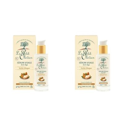 LE PETIT OLIVIER - Sérum Visage Anti-Âge - Huile d'Argan - Lisse & Raffermit - Tous Types De Peaux - 97% D'Origine Naturelle - Sans Silicone - Fabriqué en France - 30 ml (Lot de 2)