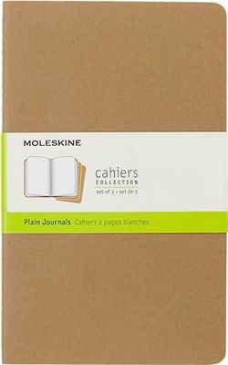 Moleskine - Cahier Journal - Ensemble de 3 Carnets avec Pages à Pages Blanches - Couverture en Carton et Piqûres de Coton Apparentes - Couleur Kraft - Taille Grand Format 13 x 21 cm - 80 Pages