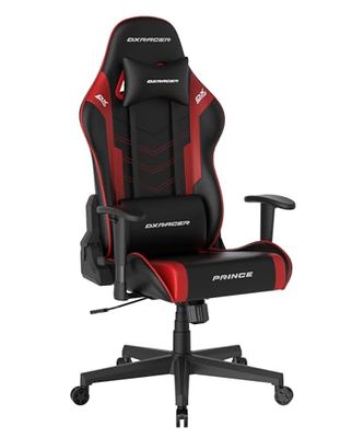 Robas Lund DXRacer Prince L PF132 Gaming-/bureaustoel, met kantelfunctie, in hoogte verstelbare draaistoel, pc-stoel, ergonomische managersstoel, zwart-rood