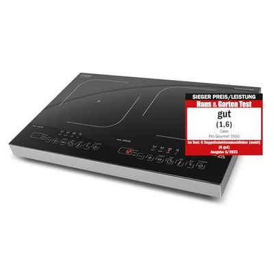 CASO ProGourmet 3500 - Piastra a induzione doppia mobile, 3500 W Powersharing, 60-240 °C, 4 funzioni, timer 180 min, pentole fino a 24 cm, vetro ceramica