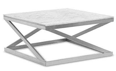 Table Basse Paliano Marbre Blanc et Pieds Argent