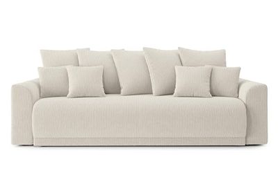 BAÏTA Divano Letto a Costine Dritto, 3 posti, con cassapanca, Velluto a Coste, Beige, Dimensions canapé : 230 x 98 x 82 cm