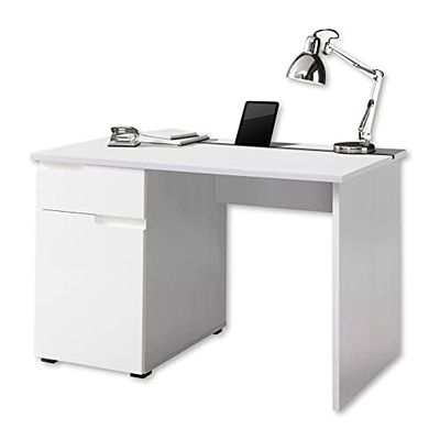 Stella Trading SPICE Bureau avec tiroir en blanc brillant - bureau informatique moderne avec espace de rangement et support pour tablettes - 120 x 76 x 67 cm