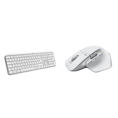 Logitech MX Keys S - Lichtgrijs, Duitse QWERTZ indeling & Logitech MX Master 3S - Draadloze Performance muis met Ultrasnel Scrollen, Ergo, 8K DPI - Lichtgrijs