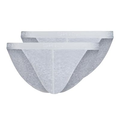 Skiny Men's Cotton Rib Thong G-String Panties, Opaque, Silver Melange (080693), XL (Pack of 2)
