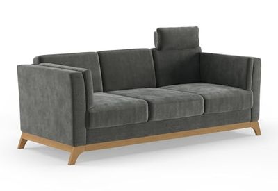 CAVADORE Vida Fauteuil, Bois de chêne Polyester/Polyamide, Microfibre Boue, 3-Sitzer