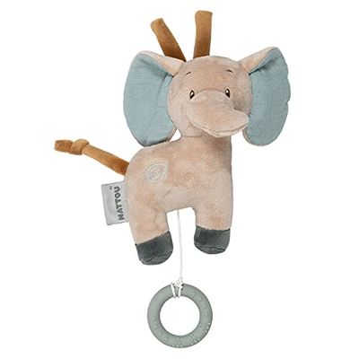 Nattou Mini Peluche Musicale en Coton (Mousseline) et Polyester, Éléphant Axel, Berceuse "La-Le-Lu", Environ 19 cm, Luna et Axel, Vert/Beige