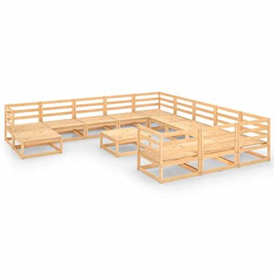 vidaXL Bois de Pin Massif Salon de Jardin 13 pcs Ensemble de Meubles de Terrasse Meubles d'Extérieur Mobilier de Patio Mobilier de Jardin