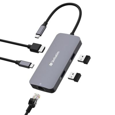 Verbatim USB-C Pro Multiport Hub 5 en 1, Adaptateur Multiport USB-C vers HDMI, RJ45, USB-A et USB-C PD, pour Mac, MacBook Pro/Air, iPad Pro, Thinkpad, Ordinateur Windows, Ordinateur Portable, etc