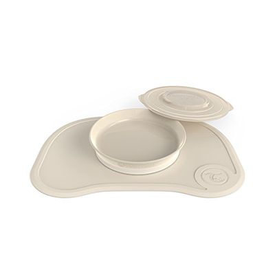 Twistshake Click Mat | Tableware Set With Suction Plate and Placemat (38x25) | BPA-Free Weaning and Feeding Plate | Food Training for 6 Month+ | Beige