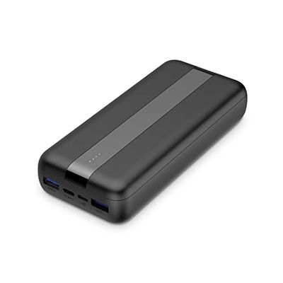 Powerbank Contact, Litium Polymer, 20 000 mAh, 10,5 W, Samtidig laddning, USB-A till USB-C-kabel ingår, Svart