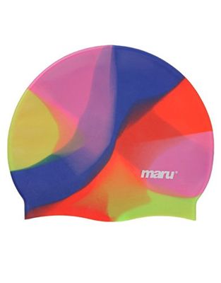 MARU Badmössa, 100% silikon badmössa, unisex vuxen badmössa, lätta badmössor för män och kvinnor, bekväma och hållbara badmössor designade i Storbritannien (regnbåge, en storlek)