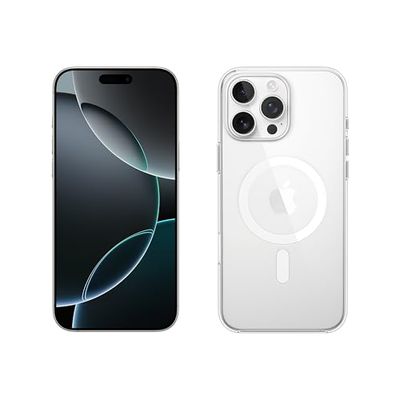 Apple iPhone 16 Pro Max (512 GB) - Wit titanium + Doorzichtig hoesje met MagSafe
