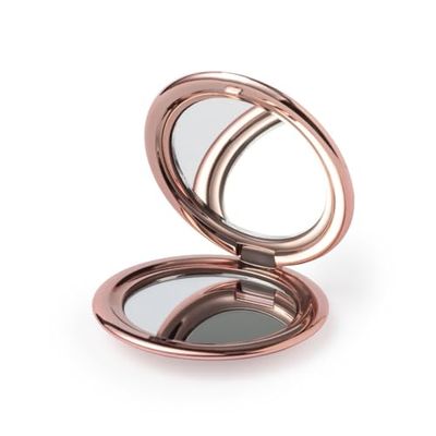 eBuyGB Rose Gold Metallic Compact Makeup Mirror, Small 1X/2X Magnifying Round Double Sided Pocket Mirror, Portable Folding Mirror for Travel, Birthday